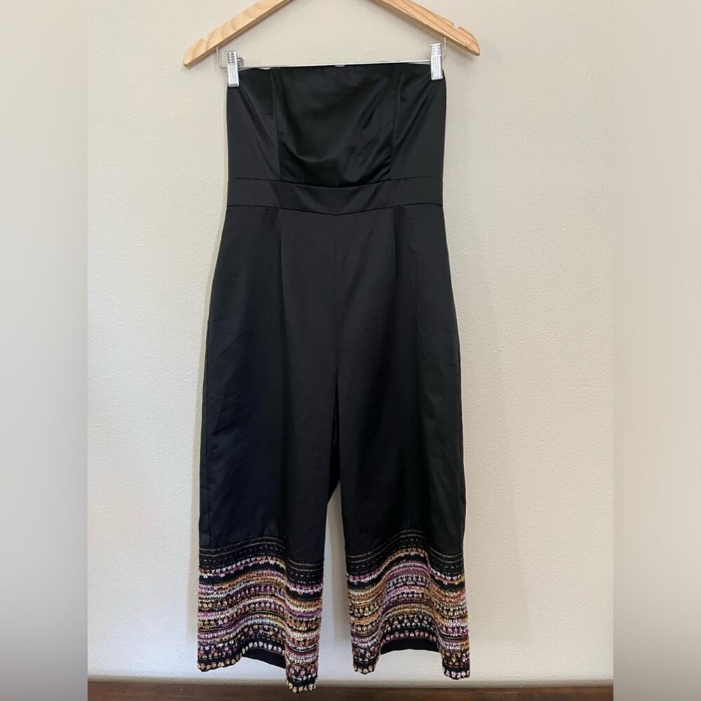 Anthropology Hutch jumpsuit black multicolor embroidered cocktail boho event 4P